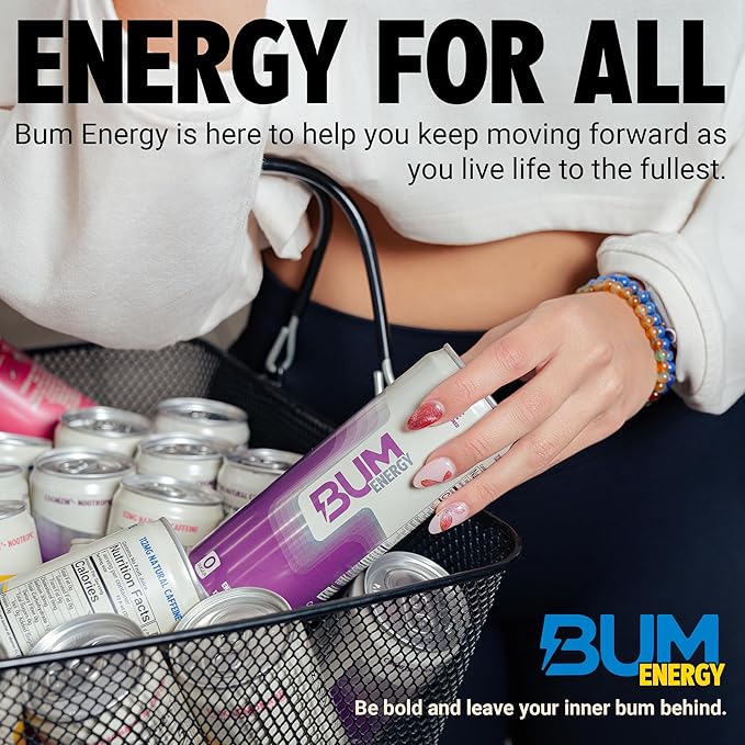BUM Sugar-Free Energy Drink Blueberry Lemonade - Lightly Carbonated &amp No Artificial Colors Natural Caffeine &amp Citicoline for Energy &amp Focus Brain Boost &amp Workout Sports Beverage - 1