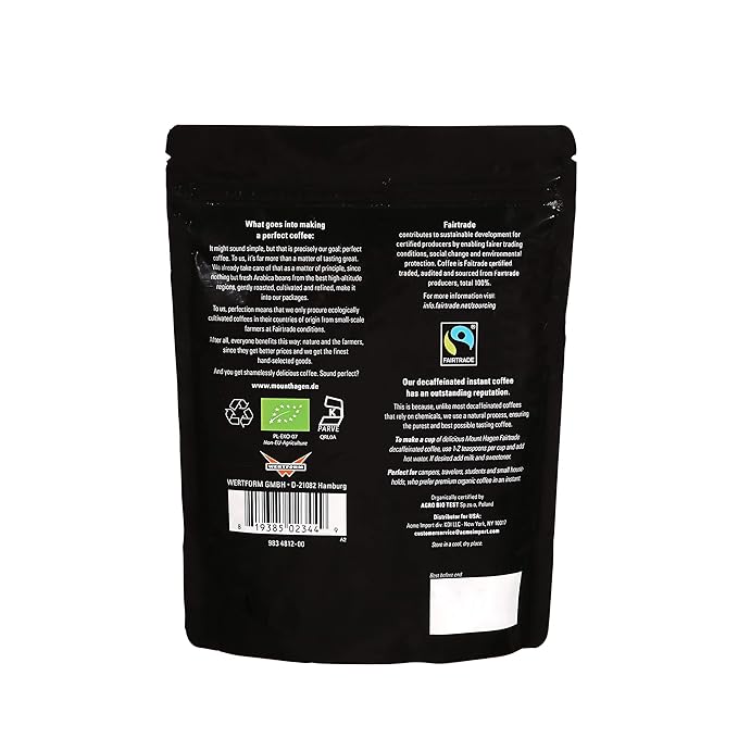 Mount Hagen 7.05oz Organic Freeze Dried Instant Decaf Coffee - 2 Pack | Organic Medium Roast Arabica Beans | Fair-Trade Eco-friendly in Resealable Pouch Bag [2x7.05oz]