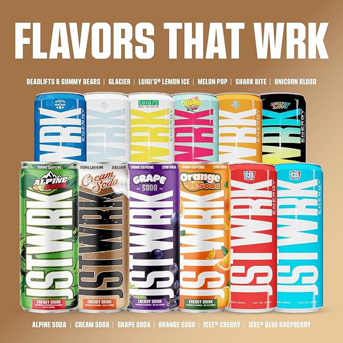 JST WRK Energy Drink - 12-Pack Sugar-Free Zero Calories No Sugar Alcohols 12 Fl Oz. 200 milligrams Caffeine (Cream Soda)
