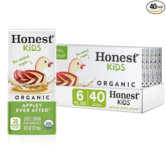Honest Kids Appley Ever After Organic Juice Drink 6 Fl oz Juice Boxes Pack Of 40 Apple