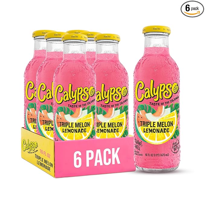 Calypso Lemonade Triple Melon Lemonade Made with Real Fruit 16 Fl Oz Glass Bottles (Pack of 6)