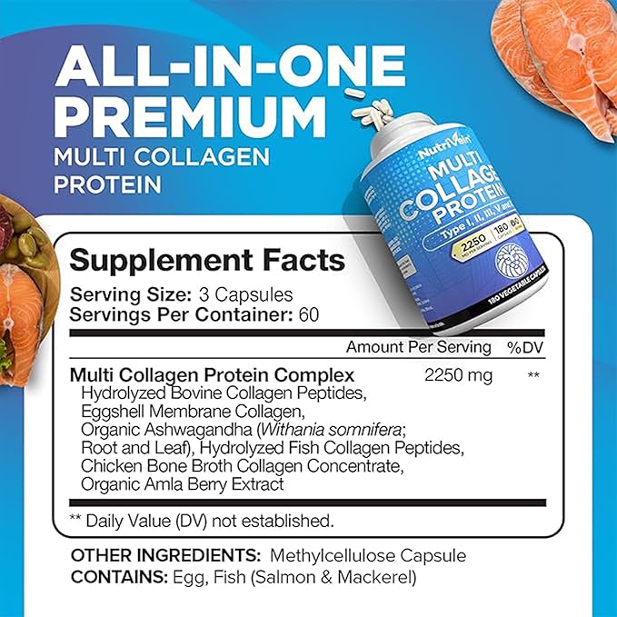 Nutrivein Premium Multi Collagen Capsules &amp Resveratrol Supplement Bundle: High-Absorption Trans Resveratrol Supplement &amp Multi Collagen Peptides Capsules for Mobility Repair &amp Well-Bein