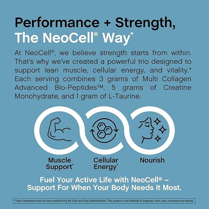 NeoCell Creatine Monohydrate Powder | 30 Servings | with Multi Collagen Peptides | Unflavored | for Women and Men