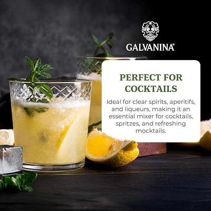 Galvanina Lemon – Premium Organic Italian Sparkling Soda 12 fl oz (12 Glass Bottles) | Crafted with Sicilian Lemons for a Zesty Refreshing Drink.