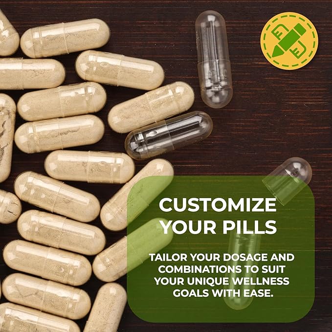 Size 000 Empty Vegetarian Capsules (1000 Count) Vegan Clear Fillable Veggie Pill Capsules for DIY Supplement Filling