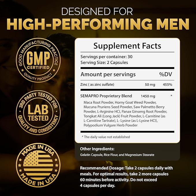 Extreme Semen Volumizer and Male Energy Formula - All Natural Endurance Stamina &amp Semen Health - 60 caps (1 Month Supply)