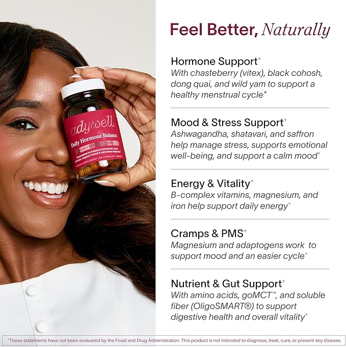 Ladywell Daily Hormone Balance Capsules | Natural Cycle Support for Women | Supports Mood Bloating Cramps Skin Health &amp Cravings | With Chasteberry B Vitamins Ashwagandha Saffron &amp More