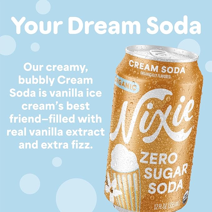 Nixie Organic Zero Sugar Soda Cream Soda &amp Root Beer 0 Sugar 0 Calories Healthy Soda Pop Non-GMO 12oz Cans (24 Pack)