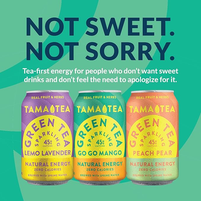 Unsweetened Sparkling Green Tea by Tama Tea - Organic Lemo Lavender Iced Green Tea Zero Calories &amp Zero Carbs | 45mg Caffeine No Artificial Ingredients 12 oz (12-Pack)