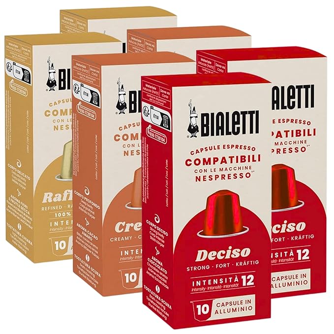 Bialetti Variety Pack Espresso Capsules 60 Pack – Original Line Compatible Pods in Deciso Cremoso &amp Raffinato - Authentic Italian Coffee Selection