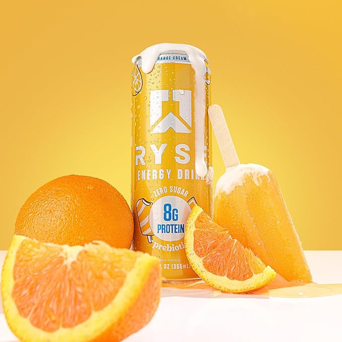 RYSE Functional Energy Drink - Orange Cream - 150mg Natural Caffeine 8g Whey Protein &amp 1g Prebiotics - Sugar Free Gut-Friendly Bloat-Free - 12 fl oz Cans (12-Pack)