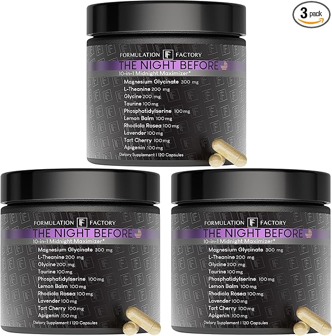 Formulation Factory The Night Before 10-in-1 Midnight Maximizer Sleep Supplement Magnesium Glycinate L-Theanine &amp More Stress Relief Relaxation Focus (6 Month Supply 360 Capsules)