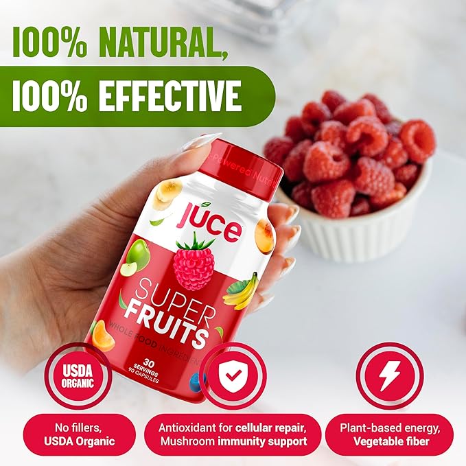 Juce Original Formula - Organic Super Fruit &amp Veggies Supplement - Gluten/Gelatin Free Soy Free &amp Vegan- Reds &amp Greens Superfood Capsules- 23 Fruits &amp 23 Vegetables (180 Count)- By Te