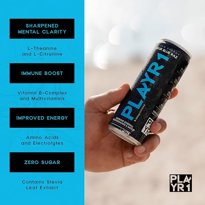 PLAYR1 Sour Blue Raz Caffeinated 24 pack