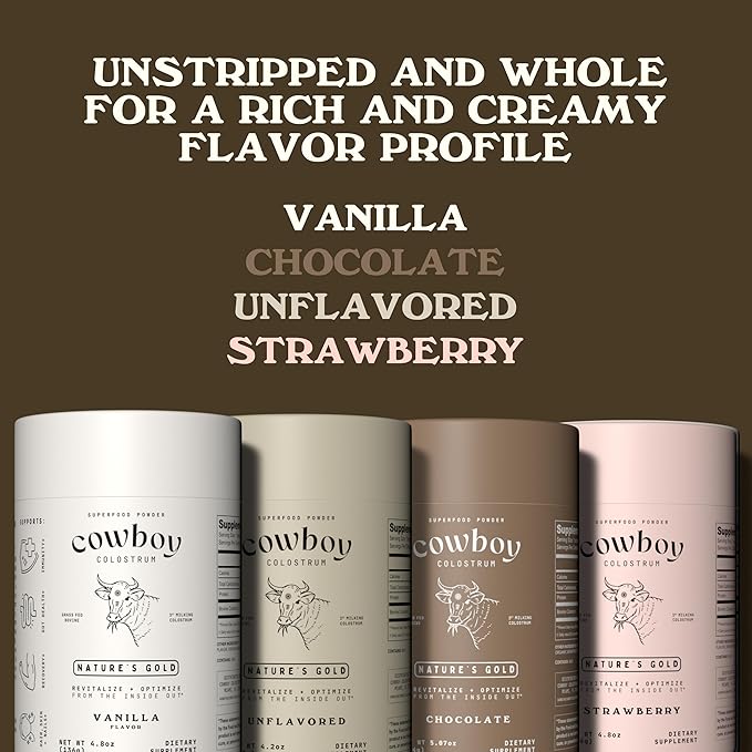 Cowboy - The Exclusive 1st Milking Whole Grass Fed Colostrum Supplement for Full Body Health - Bovine Colostrum Powder Packed w/Bioactive Nutrients - Sugar Free (Chocolate 40 Servings)