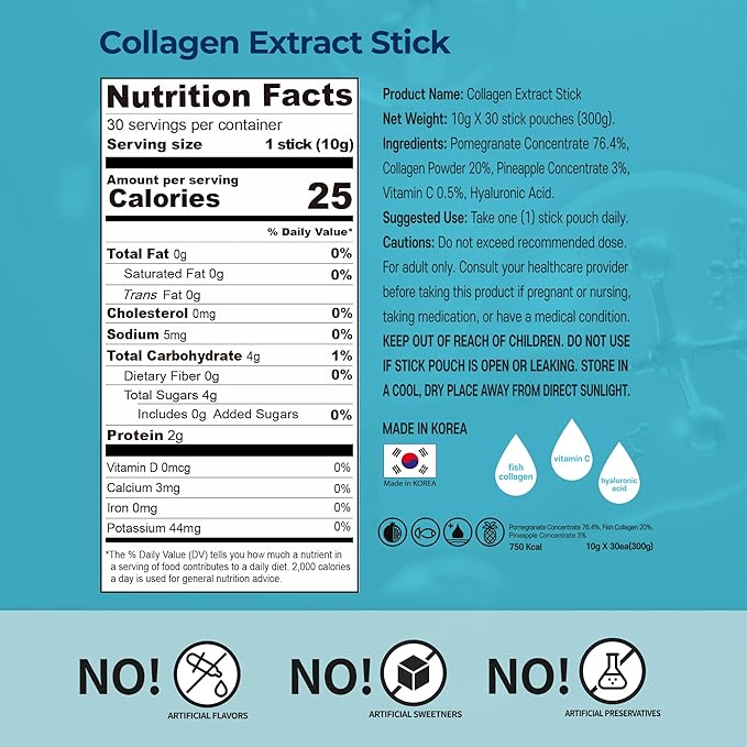 Collagen Extract Stick 10g X 30 ea. Pomegranate Concentrate Pineapple Concentrate Hyaluronic Acid Vitamin C Fish Collagen for Women and Men. All in one Inner Beauty.