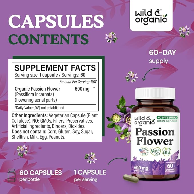 Wild &amp Organic Skullcap 60 Capsules &amp Passion Flower 60 Capsules