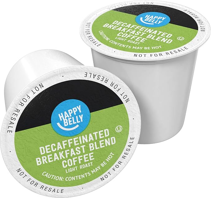 Amazon Brand - Happy Belly Decaf Light Roast Coffee Pods Breakfast Blend Compatible with Keurig 2.0 K-Cup Brewers 100 Count