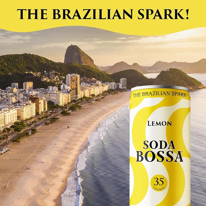 Soda Bossa Sparkling Lemon Flavor Low-Calorie Gluten Free &amp Guilt-Free Drink - Natural Craft Soda - 8-12 FL OZ Cans/Box (Pack of 1 Box)