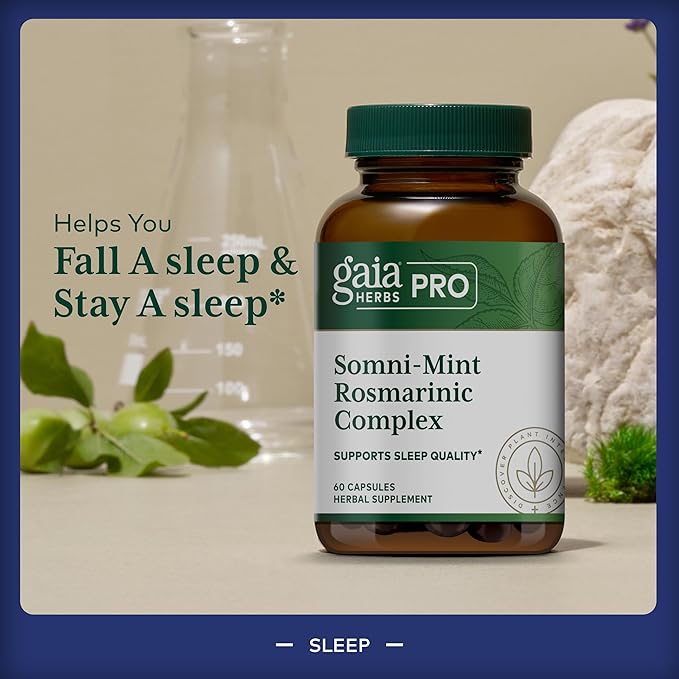 Gaia Herbs Pro Somni-Mint Rosmarinic Complex - Sleep Health &amp Relaxation Support Supplement* - Restful Sleep Support* with Spearmint Green Tea &amp Lemon Balm - 60 Capsules (30 Servings)