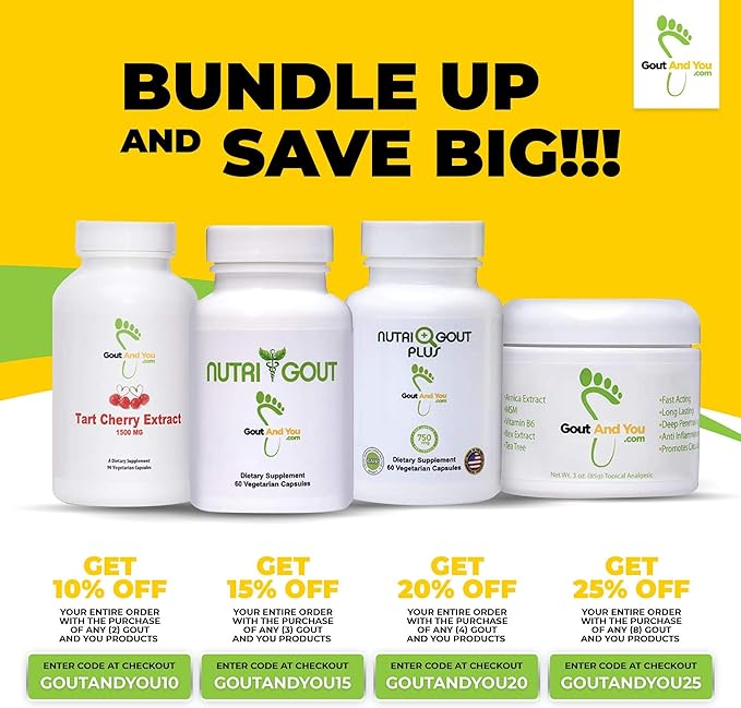 Gout and You NutriGout Plus - Uric Acid Support Premium Formula - 60 Vegetarian Capsules - 750 mg per Capsule