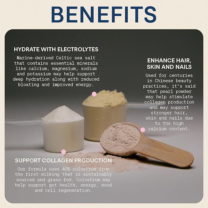 The Skinny Confidential Beauty Salt Hydration Powder with Grass-Fed Colostrum Electrolytes &amp Pearl Powder to Support Immunity &amp Digestive Health - Supports Glowing Hydrated Skin &amp Radiant