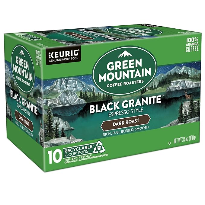 Green Mountain Coffee Roasters Black Granite Keurig Single Serve K-Cup Pods Espresso Style Dark Roast 60 Count (6 Packs of 10)
