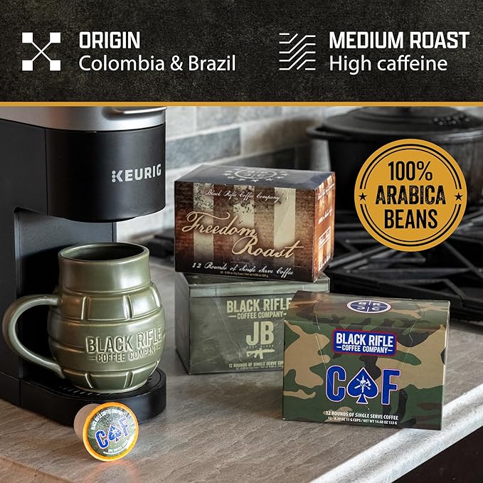 Black Rifle Coffee Company CAF 32 Count Medium Roast K Cups - Single Serve K Cups Coffee Pods - Kcup Pods Compatible with Keurig 1.0 &amp 2.0 - Made from Arabica Beans