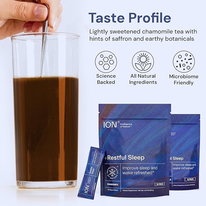 ION* Intelligence of Nature Restful Sleep - Ashwagandha Calm Sleep Aid Powder Drink Mix for Restful Night with Magnesium and L Theanine for Women and Men - 20 Packets