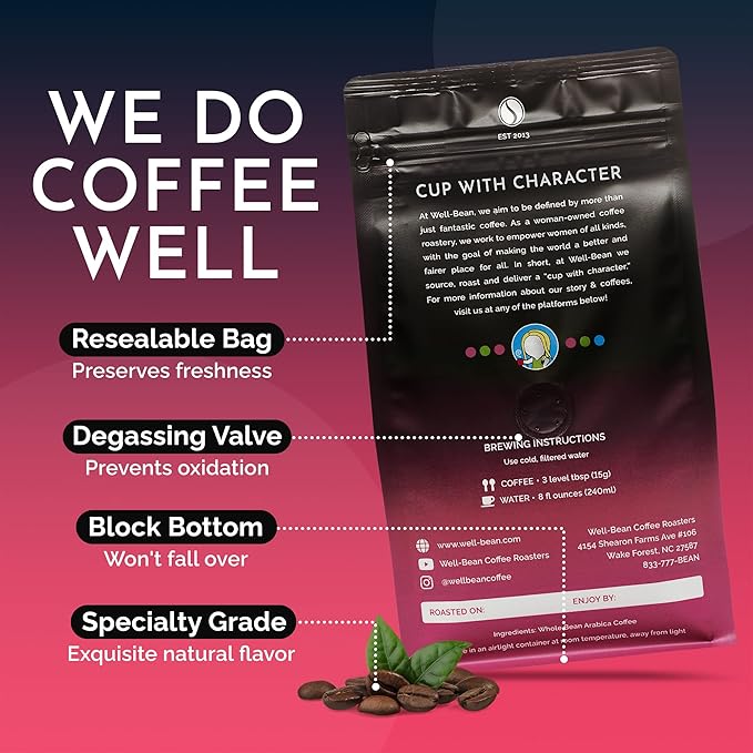 Well-Bean Coffee - Boujee Blend Coffee Beans Brazil Colombia and Honduras Coffee Blend Antioxidant Rich Whole Bean Coffee Gluten-Free Keto Coffee Dark Roasted Coffee 2 lb