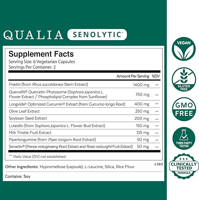 QUALIA LIFE SCIENCES Senolytic Supplement Fisetin Quercetin Piperlongumin &amp More Aging Supplement - Supports Optimal Cell Repair &amp Rejuvenation Naturally Eliminate Zombie Cells 1 Month S