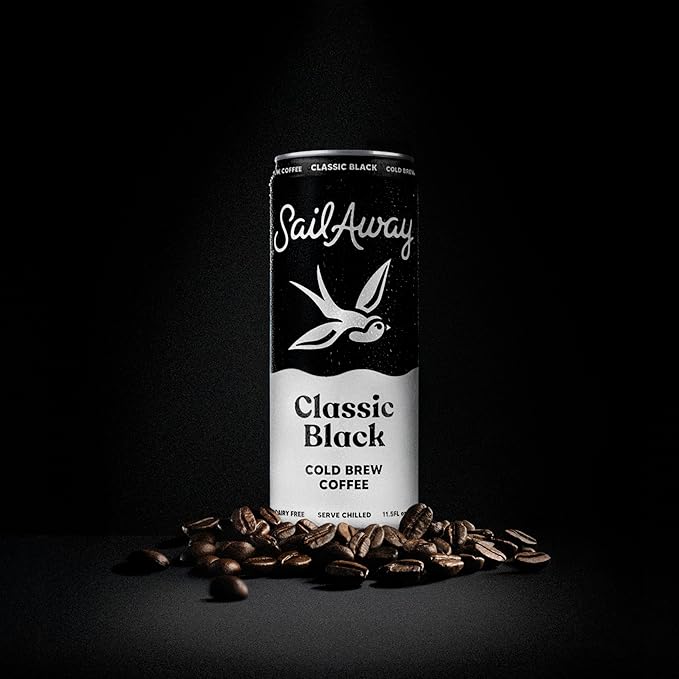 Sail Away Coffee Cold Brew Coffee Cans Classic Black - Smooth Unsweetened Less Acidic Gluten-Free Dairy-Free 11.5 Ounce (Pack of 12)