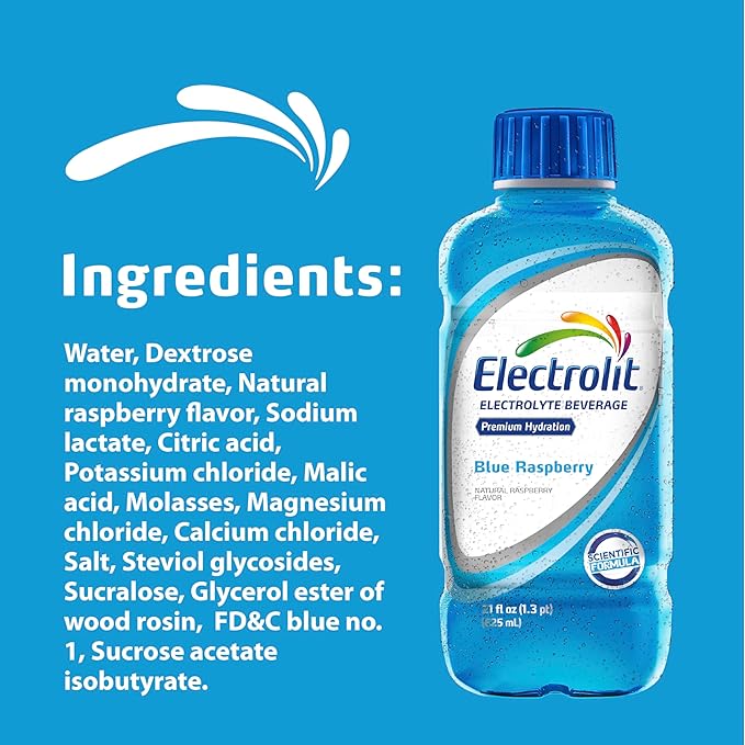 Electrolit Electrolyte Beverage Blue Raspberry 21 Fl Oz bottle (Pack of 12)