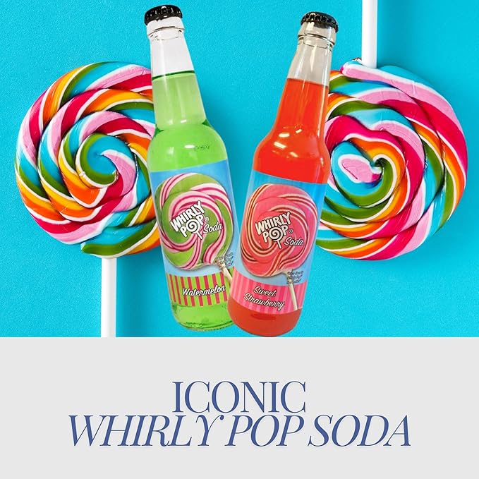 Whirly Pop Soda Variety Pack| 6 Unique Flavors of Soda Pop with Real Cane Sugar | 12 oz Glass Bottles in a Mixed Sampler with Crazy Soda Pop Bottle Opener (6 Pack)