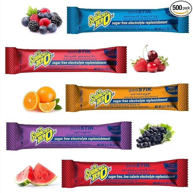 500-Pack Electrolyte Powder Packets 0.11oz - ZERO Qwik Stik- Sugar-Free Drink Mix 5 Assorted Flavors 500-Pack - Hydration Packets with Multi-Flavor