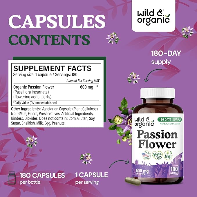 Wild &amp Organic Skullcap 180 Capsules &amp Passion Flower 180 Capsules