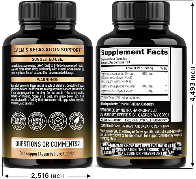 NUTRAHARMONY L-Theanine &amp Organic Ashwagandha Capsules