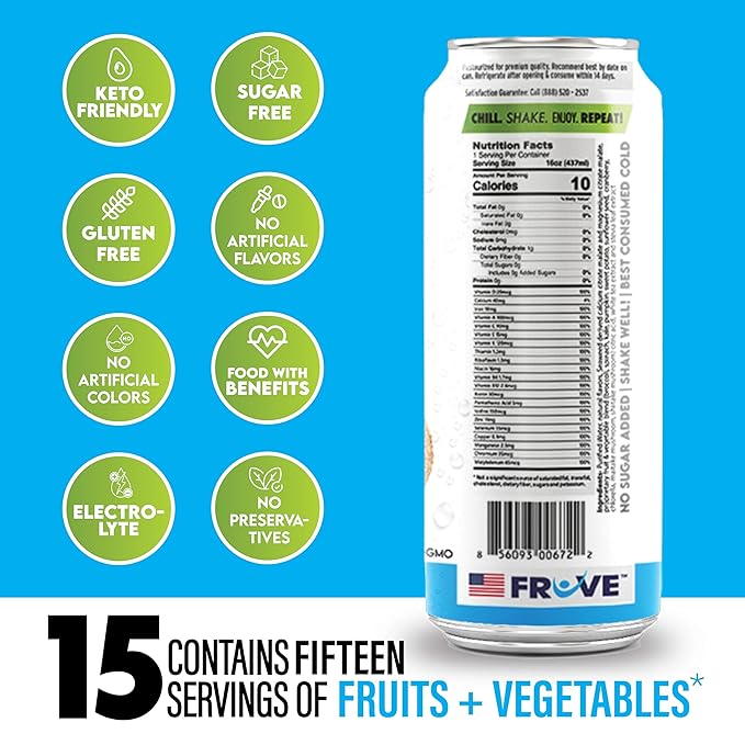 FrUve Super Water | Coco Colada Flavor | 12 16oz Cans | Healthy Drink | Zero Sugar | Low Calorie Drink | Powerful Antioxidants | Boosts Immune System | NON-GMO | The Super Health Drink