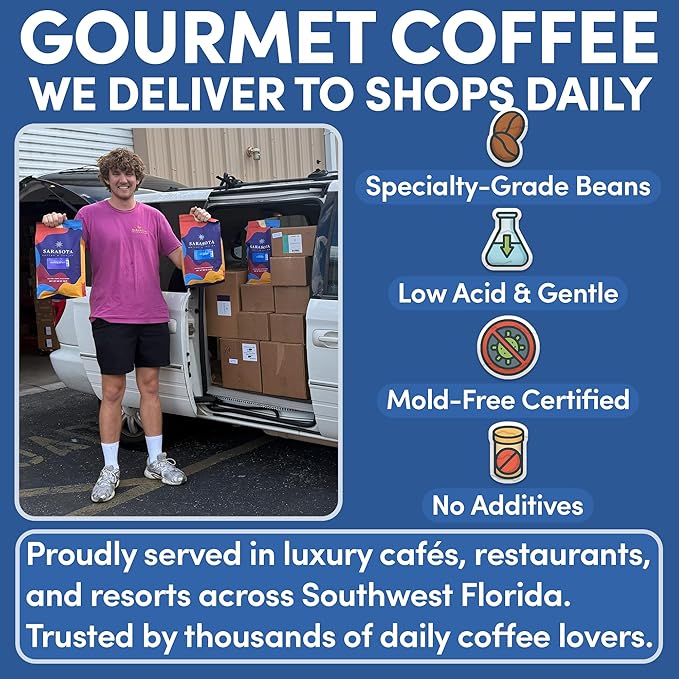 Sarasota Coffee Whole Bean Espresso | Dark Roast Gourmet Coffee Beans | Low Acid Mold Free Specialty Grade Bulk Beans | 5lb (80 oz)
