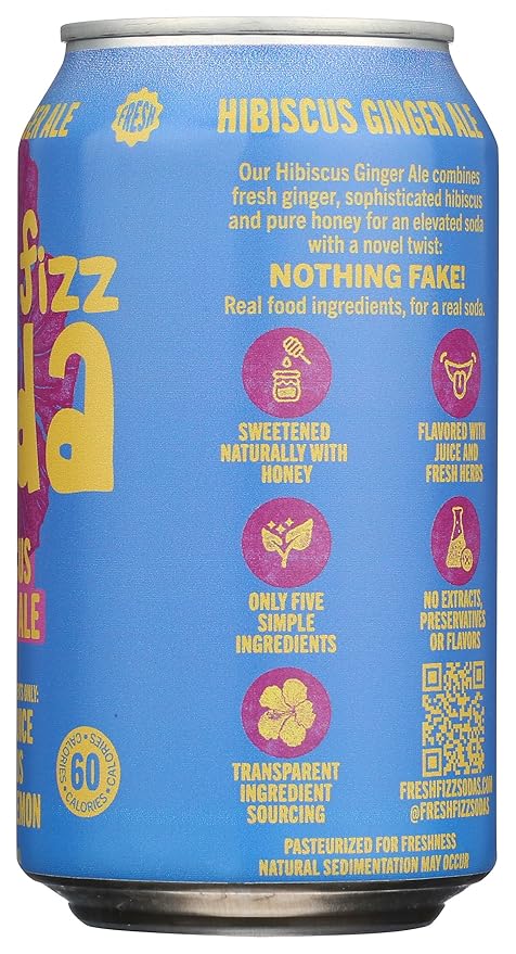 Fresh Fizz Soda Organic Hibiscus Ginger Ale 12 fl oz (Pack of 12)
