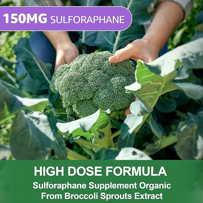 150mg Liposomal Sulforaphane Supplement from Broccoli Sprouts Extract - Sulforaphane with Myrosinase Vitamin C E | Broccoli Sprout Supplement for Antioxidant Detox &amp Cellular Health | 60 Counts