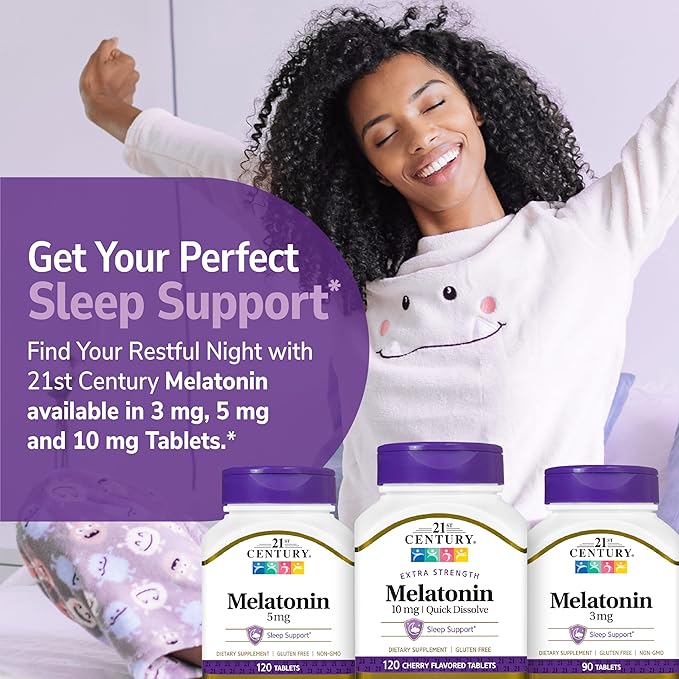 21st Century Melatonin 10mg Extra Strength (360 Count) Quick Dissolving Sleep Aid for Adults Promotes Relaxation and Restful Sleep Non-Habit Forming Gluten-Free Cherry Flavor
