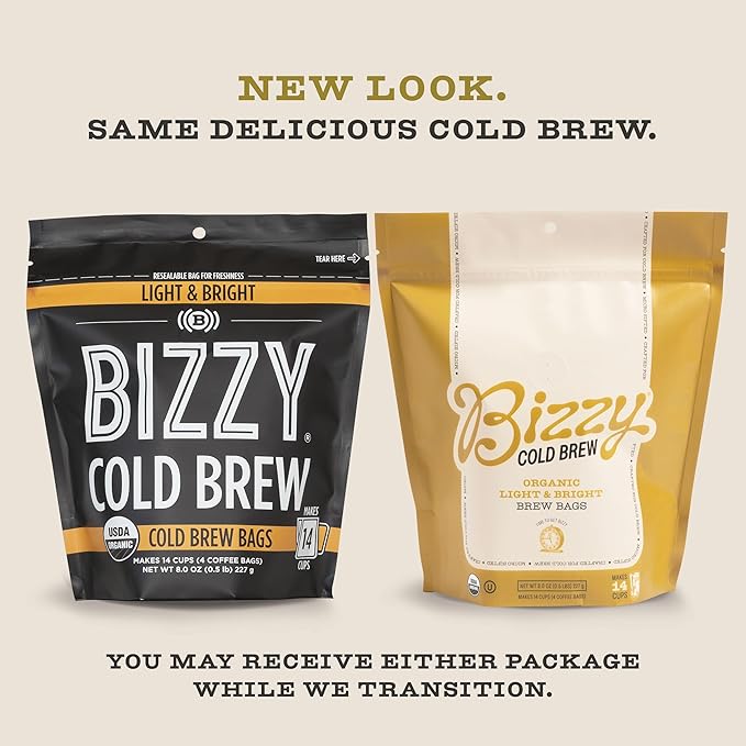 Bizzy Organic Cold Brew Coffee | Bundle | Coarse Ground Coffee | Light &amp Bright 1 LB + Light &amp Bright Brew Bags 4-count | 2 Pack