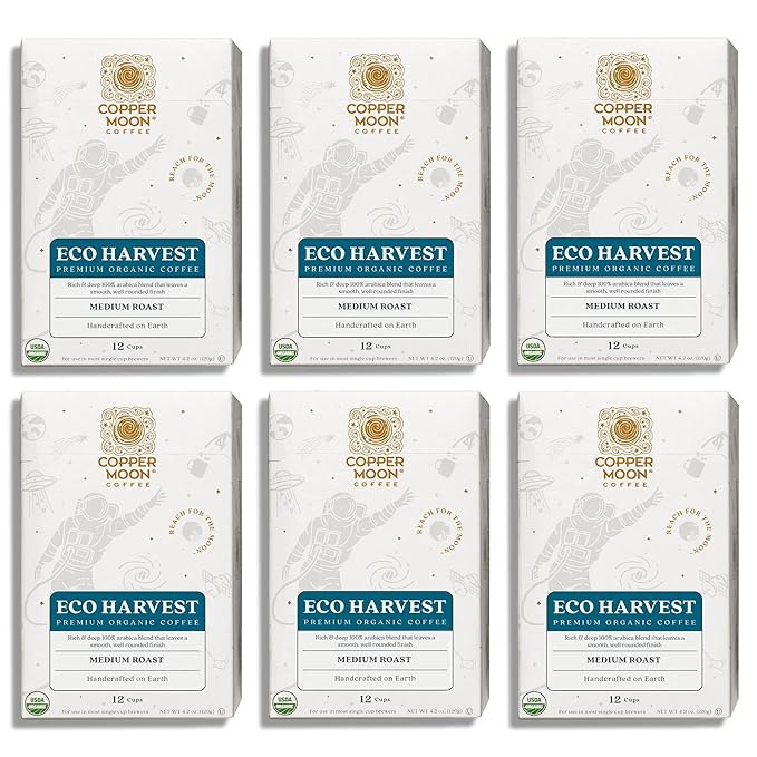 Copper Moon Single Serve Coffee Pods For Keurig K-Cup Brewers Medium Roast Eco harvest Organic Blend 72 Count