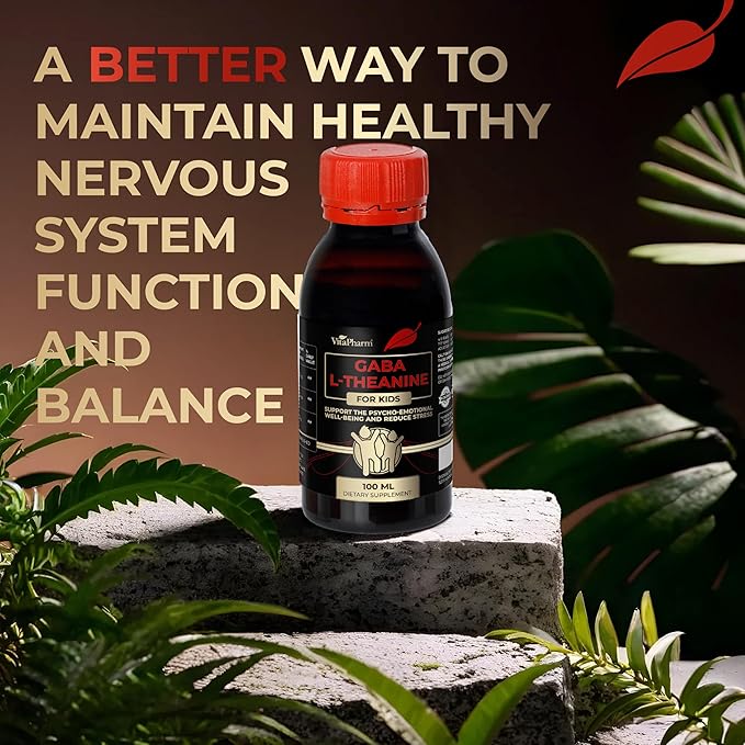 GABA L-Theanine Supplement for Kids - Liquid GABA with Vitamin B6 - Supports Emotional Well-Being Stress Relief Relaxation and Cognitive Health - 100 ml Non-GMO L-Theanine Liquid Formula