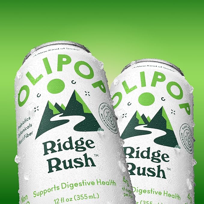 OLIPOP Prebiotic Soda Pop Ridge Rush Pantry Pack Packed with Prebiotics Fiber and Botanicals Gluten Free GMO Free 12oz (12-Cans)
