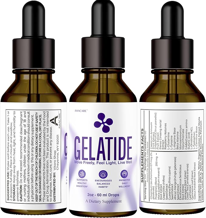 (2 Pack) Gelatide Drops – Advanced Gelatide Liquid Drops Health Support All Natural Ingredients Formula Daily Premium Maximum Strength Vitamin Health and Wellness 2 Bottles for 2 Months