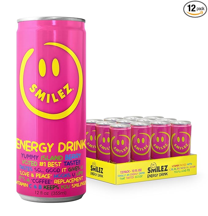 Smilez Energy Drink Island Berry 12 Fl Oz Cans (Pack of 12)