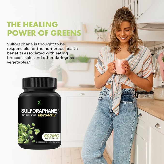 HUMANX Sulforaphane+ 602mg - USA Third Party Tested - Sulforaphane with Broccoli Seed Extract &amp Moringa - Supports Antioxidant Production Detoxification &amp Cellular Health - Broccoli Suppleme