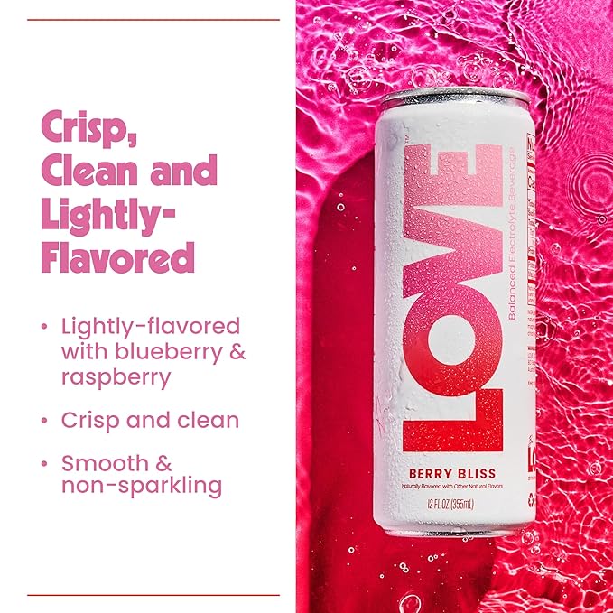Be LOVE Lightly Flavored Electrolyte Beverage with Magnesium Potassium &amp Sodium - Purified Still Beverage for Daily Hydration Exercise Work &amp Wellness- Zero Sugar Gluten Free (Berry Bliss